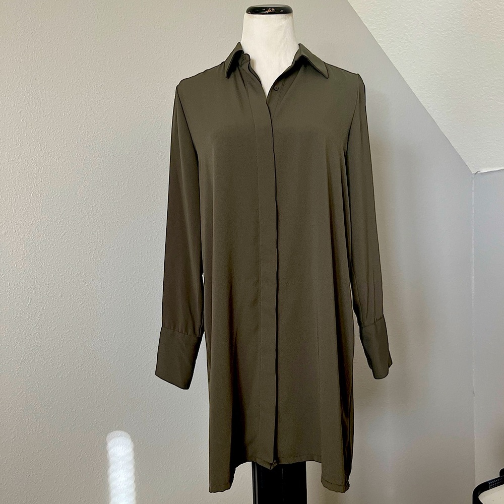 Women's Prologue Long Blouse Olive Green Size M